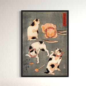 Kuniyoshi Utagawa Cats Canvas / Poster Print Wall Art | Japanese Woodblock Fine Art Poster, Framed Reproduction Home Decor