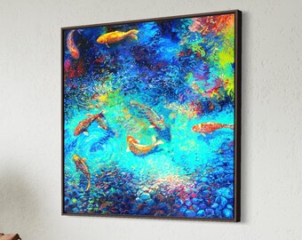Koi Fish Canvas Wall Art Framed Poster Print, Japanese Modern Decor