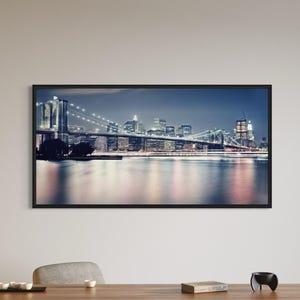 Brooklyn Bridge Canvas Wall Art | NYC Panoramic Poster Print, Urban Skyline Decor, Stone Jungle Cityscape, Modern New York Wall Art