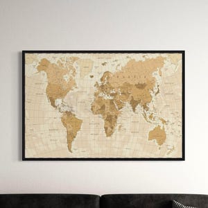 Vintage världskarta på canvas | Antik atlasposter, reseheminredning