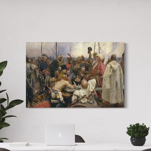 Reply of the Zaporozhian Cossacks Canvas Wall Art | Poster Print | Letter to The Turkish Sultan by Ilya Repin Home Decor