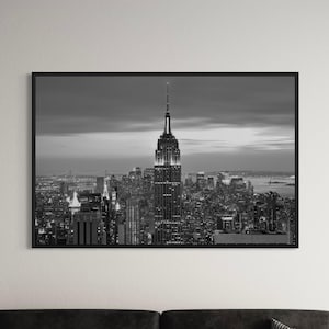 Empire State Building NYC Skyline Canvas Wall Art | Black & White City Poster Print, Urban Landscape Photo, Modern Home Decor
