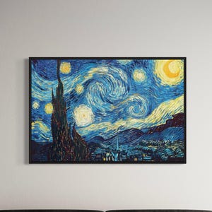 The Starry Night Canvas Wall Art | Vincent van Gogh Print, Fine Art Reproduction Poster, Modern Bedroom or Office Decor