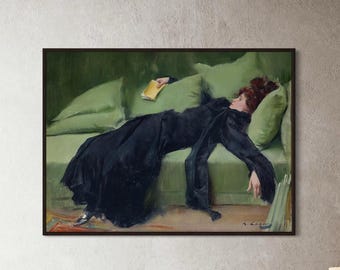 Decadent Young Woman Canvas Wall Art, Ramon Casas After The Dance (1899), Moody  Poster Print, Framed Options Available