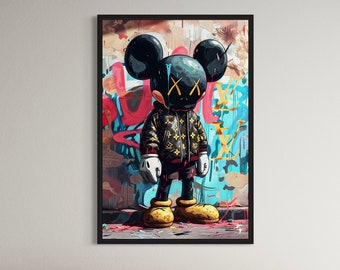 KAWS Urban Street Art Mickey Leinwand Wandkunst | Poster Print - Trendige Popkultur Dekoration für modernes Zuhause & Büro - Einzigartiges Geschenk für Kunstliebhaber