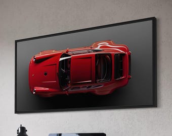 Red Porsche Sports Car Canvas Wall Art | Motivational 911 Turbo Poster Print Wall Decor