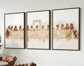 The Last Supper Jesus Set of 3 Framed Wall Art Canvas / Poster Prints | Christian Decor