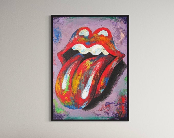 Colorful Abstract Rolling Stones Logo Canvas Wall Art/Poster Print: Dynamic Music-Inspired Decor