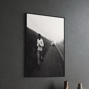Muhammad Ali Running Along The Side of The Road Canvas Wall Art | Boxing Sports Poster Print for Man Cave or Kids Room Decoration