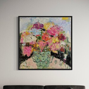 Lienzo floral moderno para pared, póster con estampado de jarrón de flores rosas, decoración romántica abstracta para el hogar, sala de estar o dormitorio.