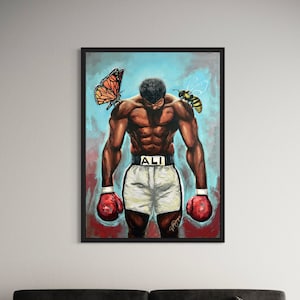 Muhammad Ali Float Like a Butterfly, Sting Like a Bee Boxing Canvas Wall Art | Bold Sport Poster, Man Cave Gift Print
