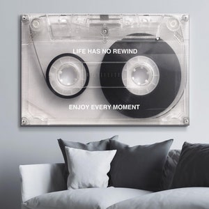 Life Has No Rewind Cassette - Motivational Quote Canvas Wall Art Poster Print, Printed Smooth Surface Giclee Decoration