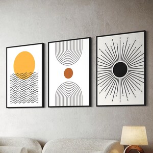 Japandi Set Of 3 Canvas Wall Art | 3 Boho Poster Prints, Minimalist Print, Modern Art Mix, Home & Office Decor