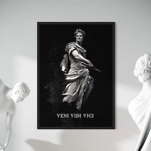 Lámina en lienzo de Julio César "Veni Vidi Vici" / Póster enmarcado de arte mural romano histórico