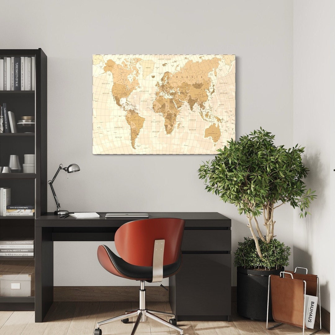 World Map Canvas Wall Art Atlas Countries and Cities Map Canvas Poster ...