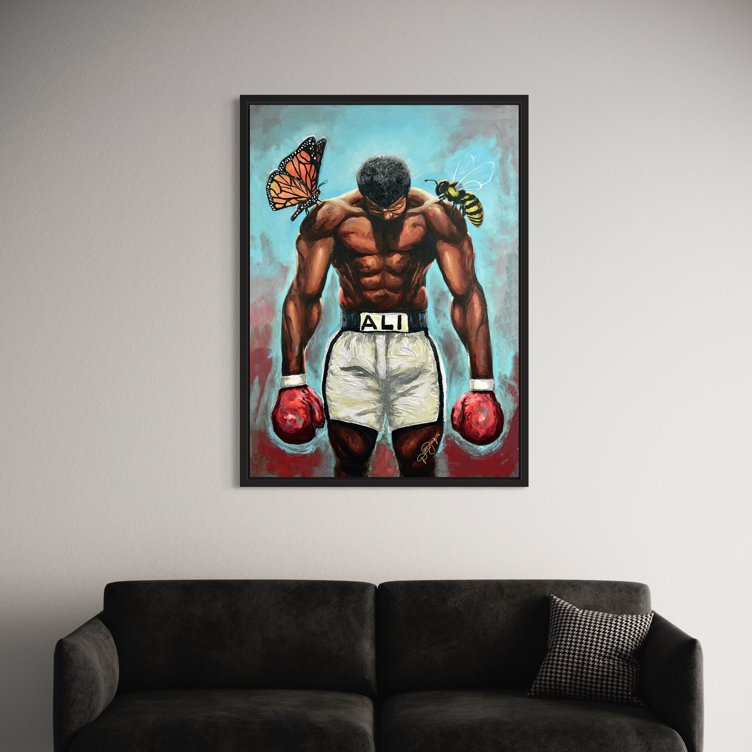 Muhammad Ali flota como una mariposa, pica como una abeja. Lienzo de boxeo para pared. Póster deportivo atrevido. Impresión para regalo.