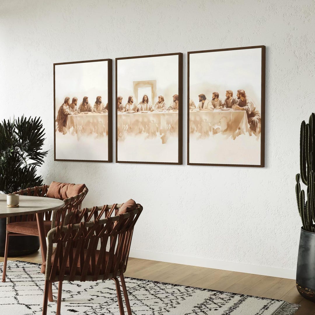 The Last Supper Jesus Set of 3 Framed Wall Art Canvas / Poster Prints ...