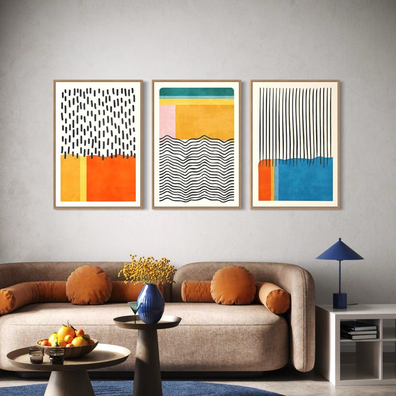 Bauhaus Framed Wall Art Set of 3 Canvas / Poster Prints | Mid Century ...
