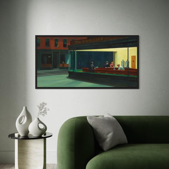 Edward Hopper Nighthawks Canvas Wall Art | 1942 Famous Painting Poster Print, American Modern Art Decor