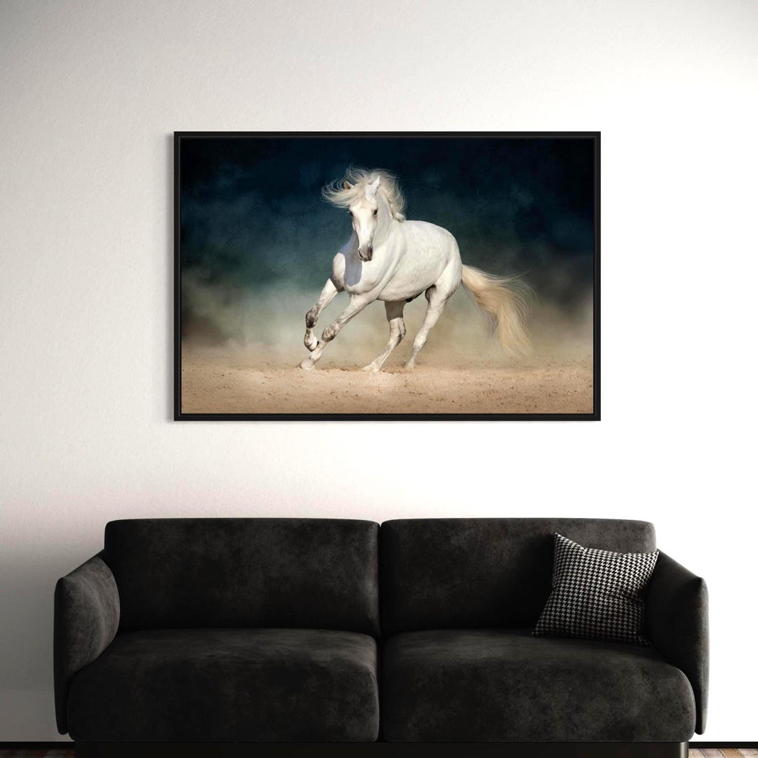 White Horse Canvas Wall Art / Poster Print, Wild Majestic Animal Modern ...