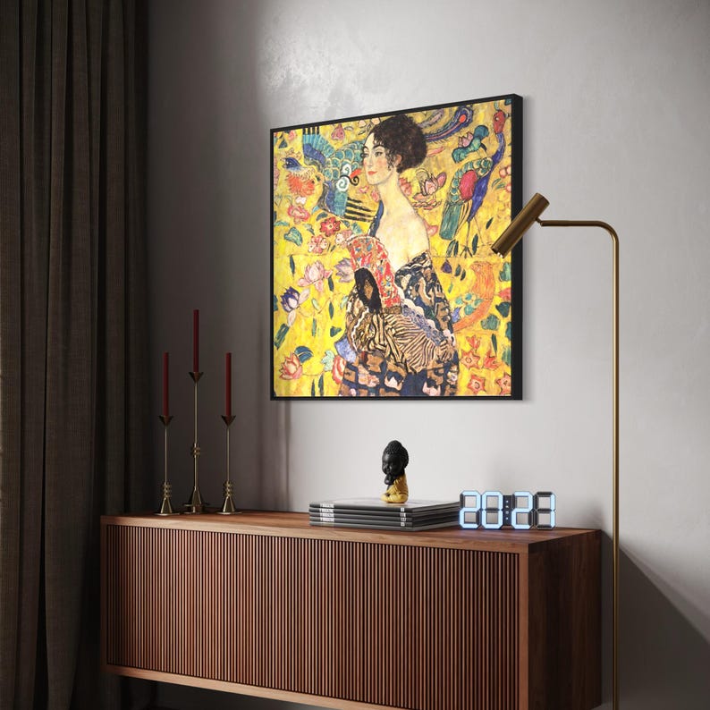 Gustav Klimt Lady With Fan Canvas Wall Art | Oriental Style Poster ...