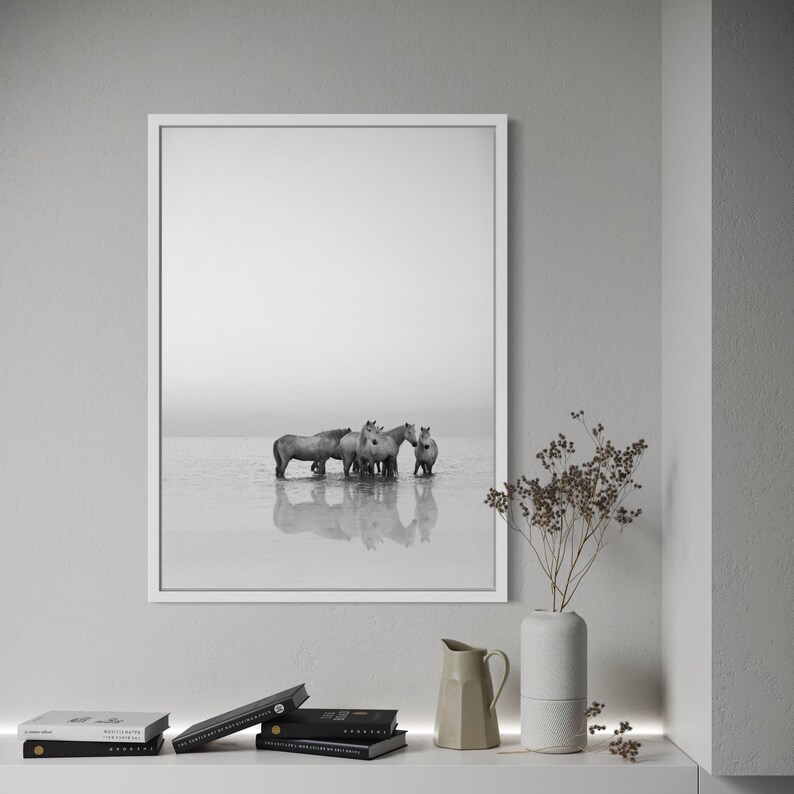 Wild Horses Canvas Wall Art | Black and White Nature Photography Print ...