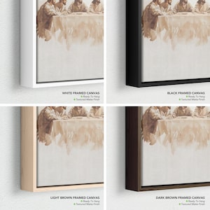 May include: Four framed canvas prints displaying a sepia-toned religious scene. The frames are white, black, light brown, and dark brown. Each canvas is labelled "Ready To Hang" and has a "Textured Matte Finish".