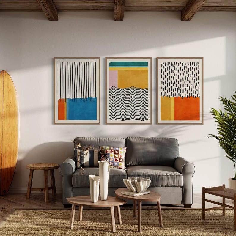 Bauhaus Framed Wall Art Set of 3 Canvas / Poster Prints | Mid Century ...