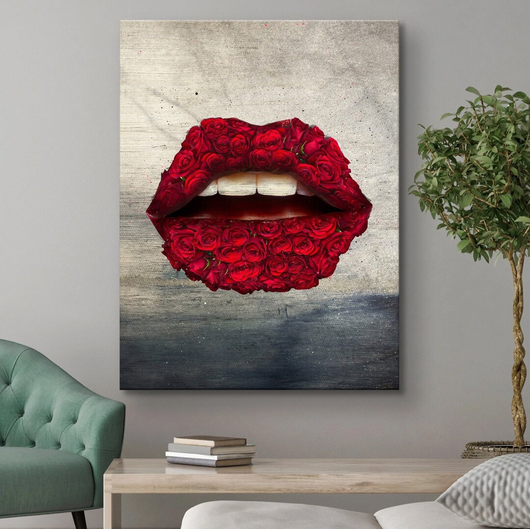 Red Rose Lips Canvas / Poster Wall Art Print, Modern Abstract Painting ...