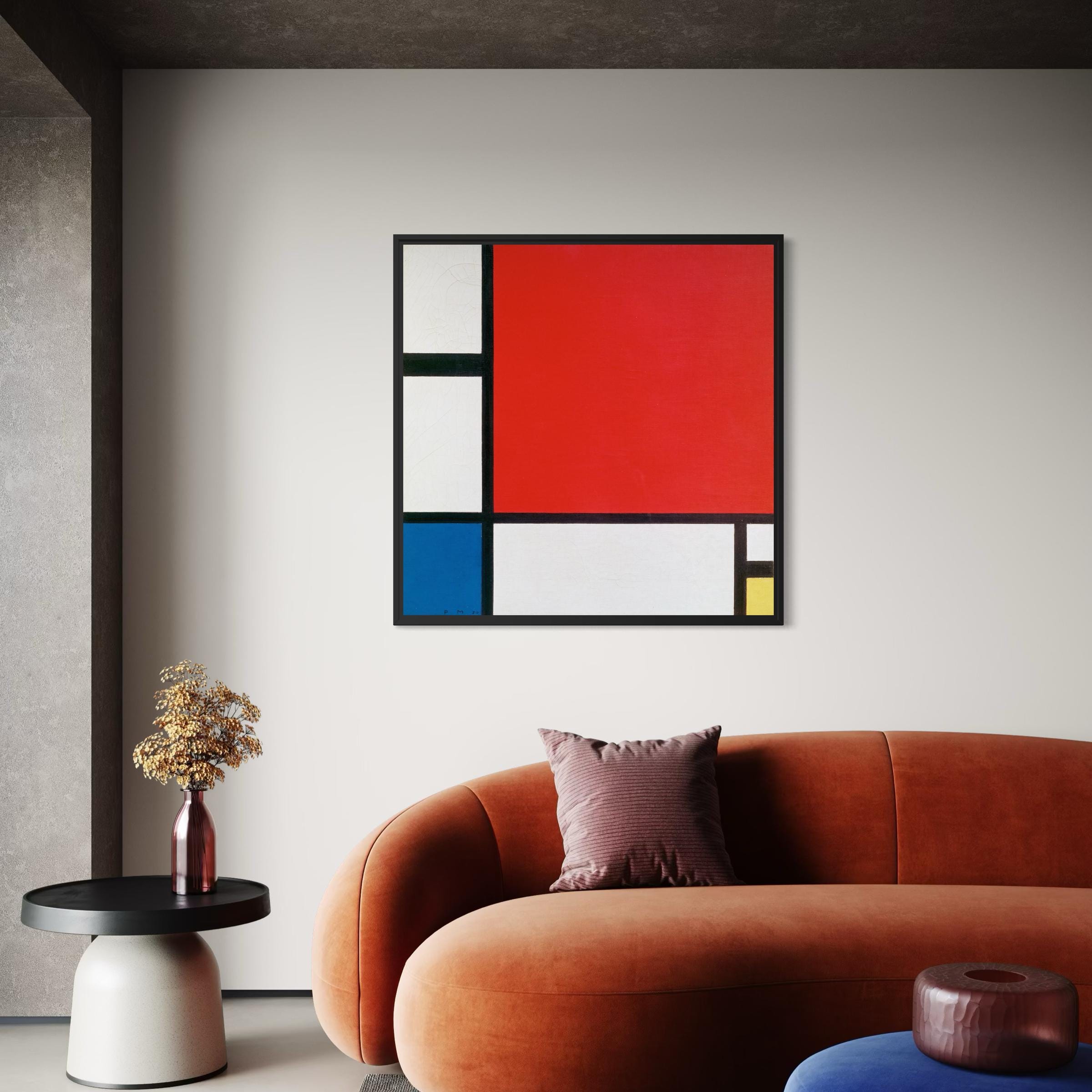 Modrian Framed Piet Mondrian Red Blue Geometric Canvas Wall Art Framed / Poster Print ...