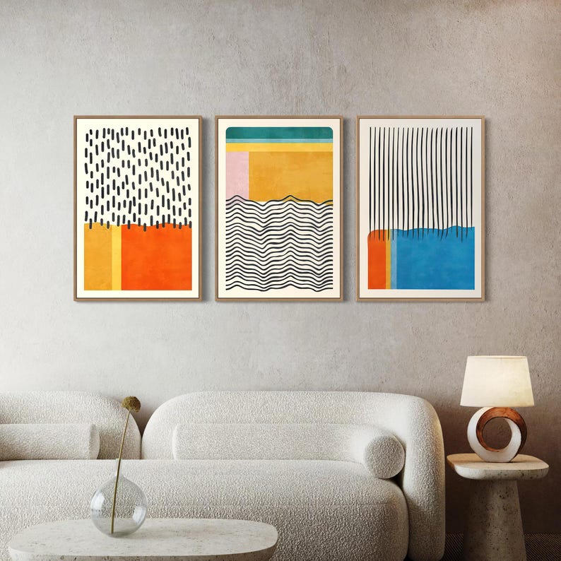 Bauhaus Framed Wall Art Set of 3 Canvas / Poster Prints | Mid Century ...
