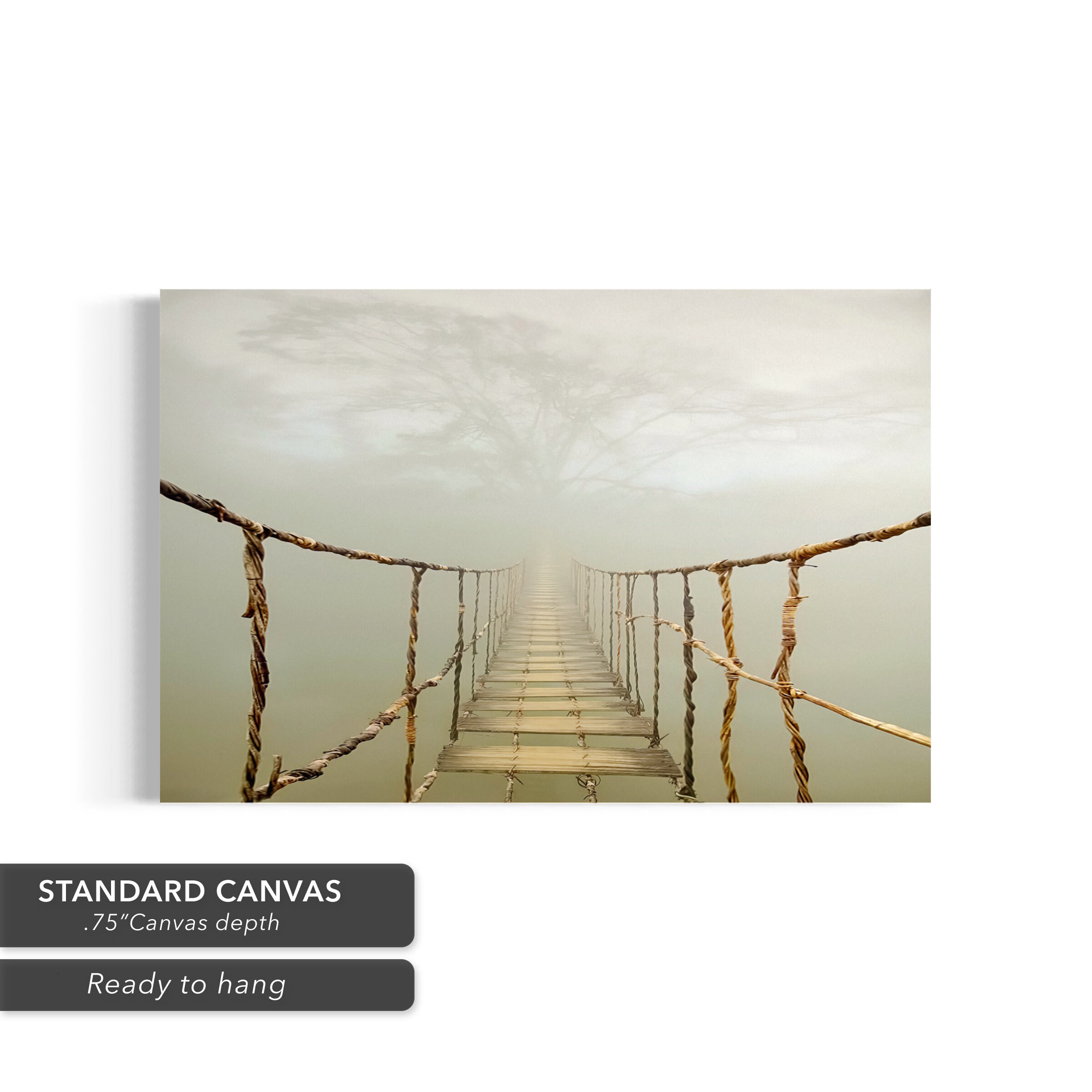 Rope Bridge Canvas Wall Art Suspension Bridge in the Foggy Etsy