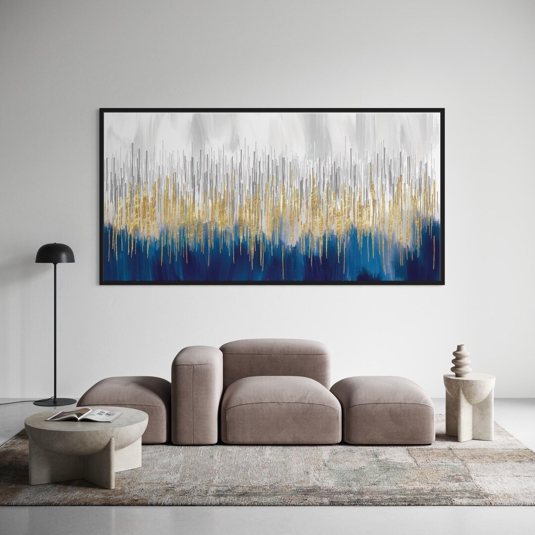 Modern Abstract Blue and Gold Canvas Wall Art | Metallic Poster Print ...