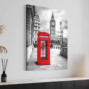 Cabina telefónica roja - Impresión en lienzo de arte de pared, diseño moderno londinense tradicional, decoración del hogar, imagen giclée para colgar en la pared