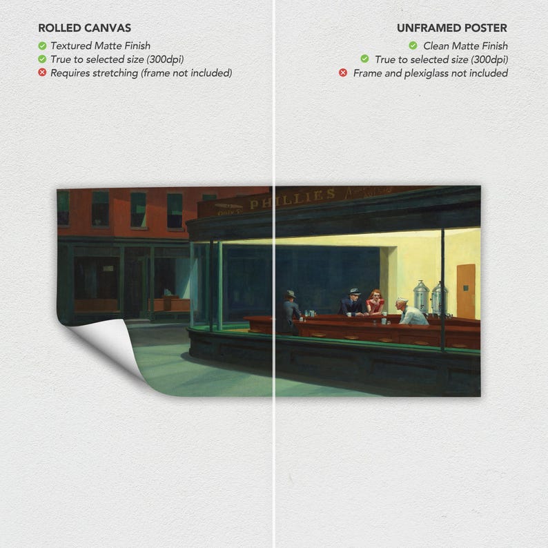 Edward Hopper Nighthawks Canvas Wall Art | 1942 Famous Painting Poster Print, American Modern Art Decor image 8