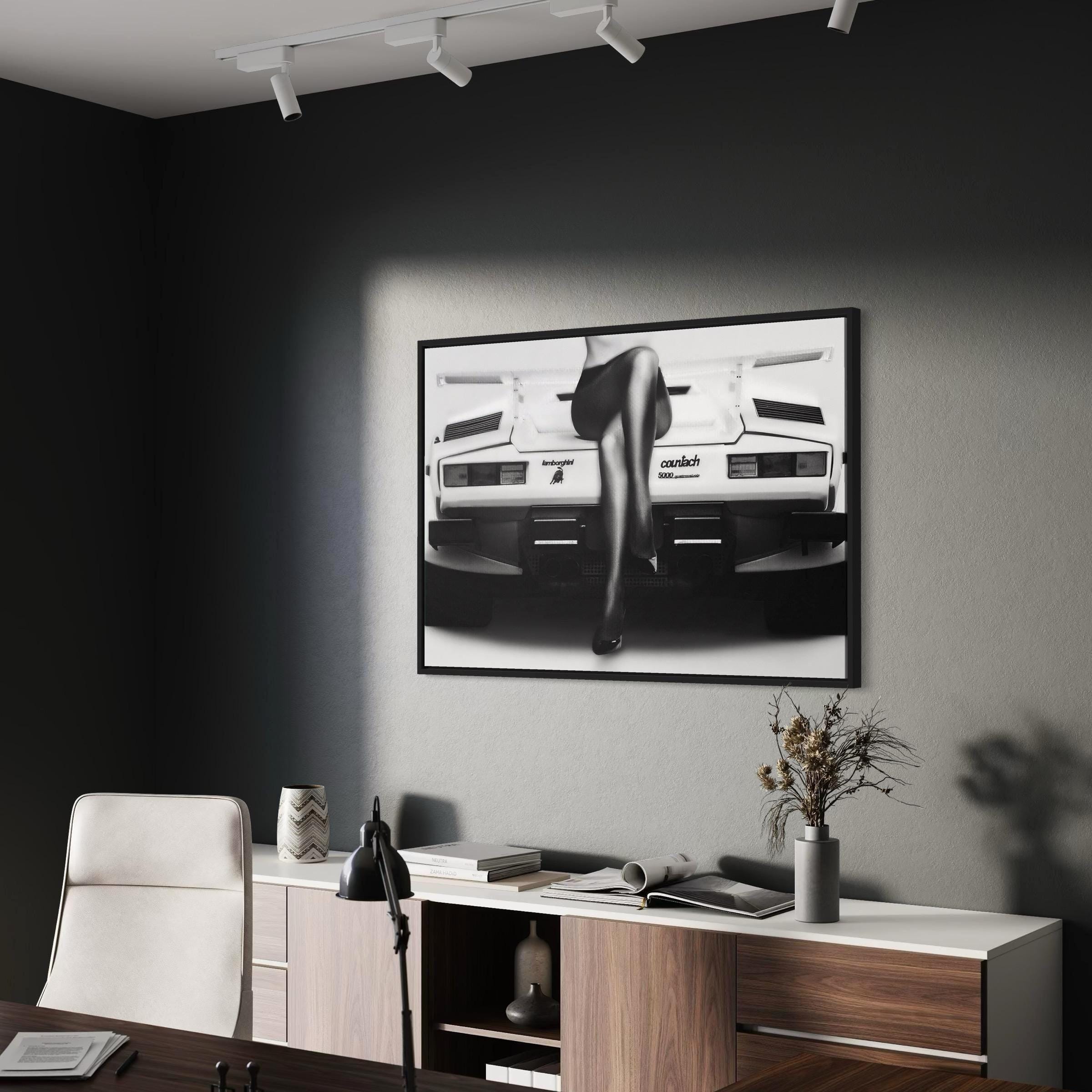 Lamborghini Girl Canvas Wall Art Framed Poster Print | Black