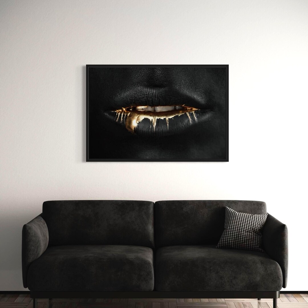 Golden Lips Canvas Wall Art | Poster Print | Glam Gold Modern Art Decor ...