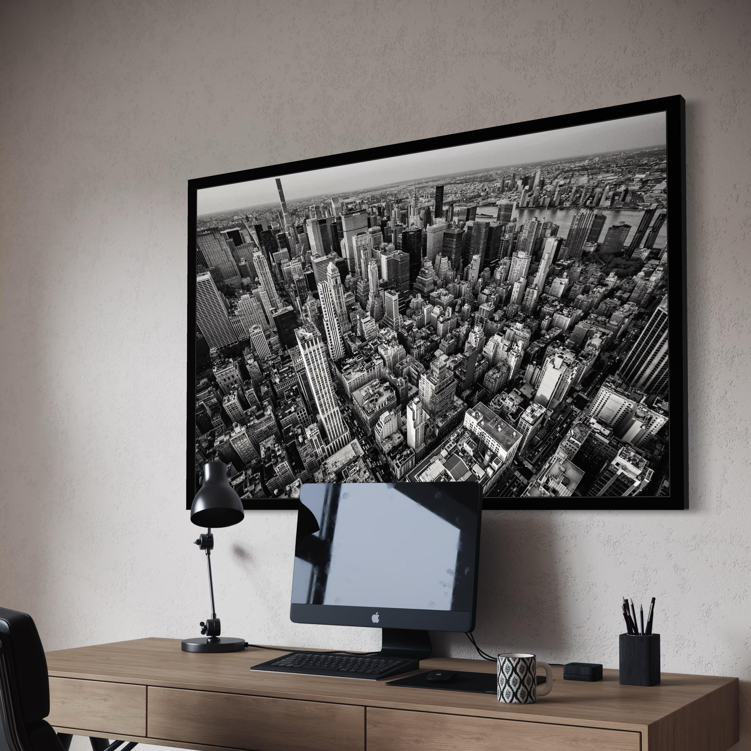 New York City Aerial View Canvas Wall Art | Panoramic NYC Poster Print ...