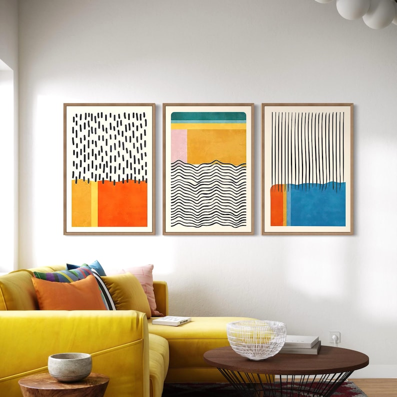Bauhaus Framed Wall Art Set of 3 Canvas / Poster Prints | Mid Century ...