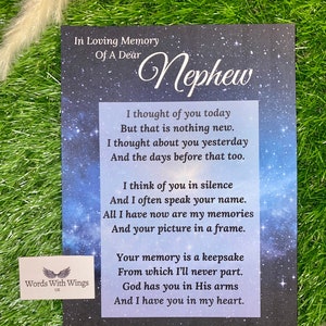 In Loving Memory of A Dear Nephew Grave Card Funeral Tribute Nephew