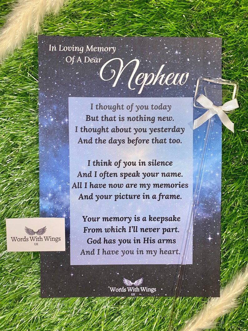In Loving Memory of A Dear Nephew Grave Card Funeral Tribute Etsy UK