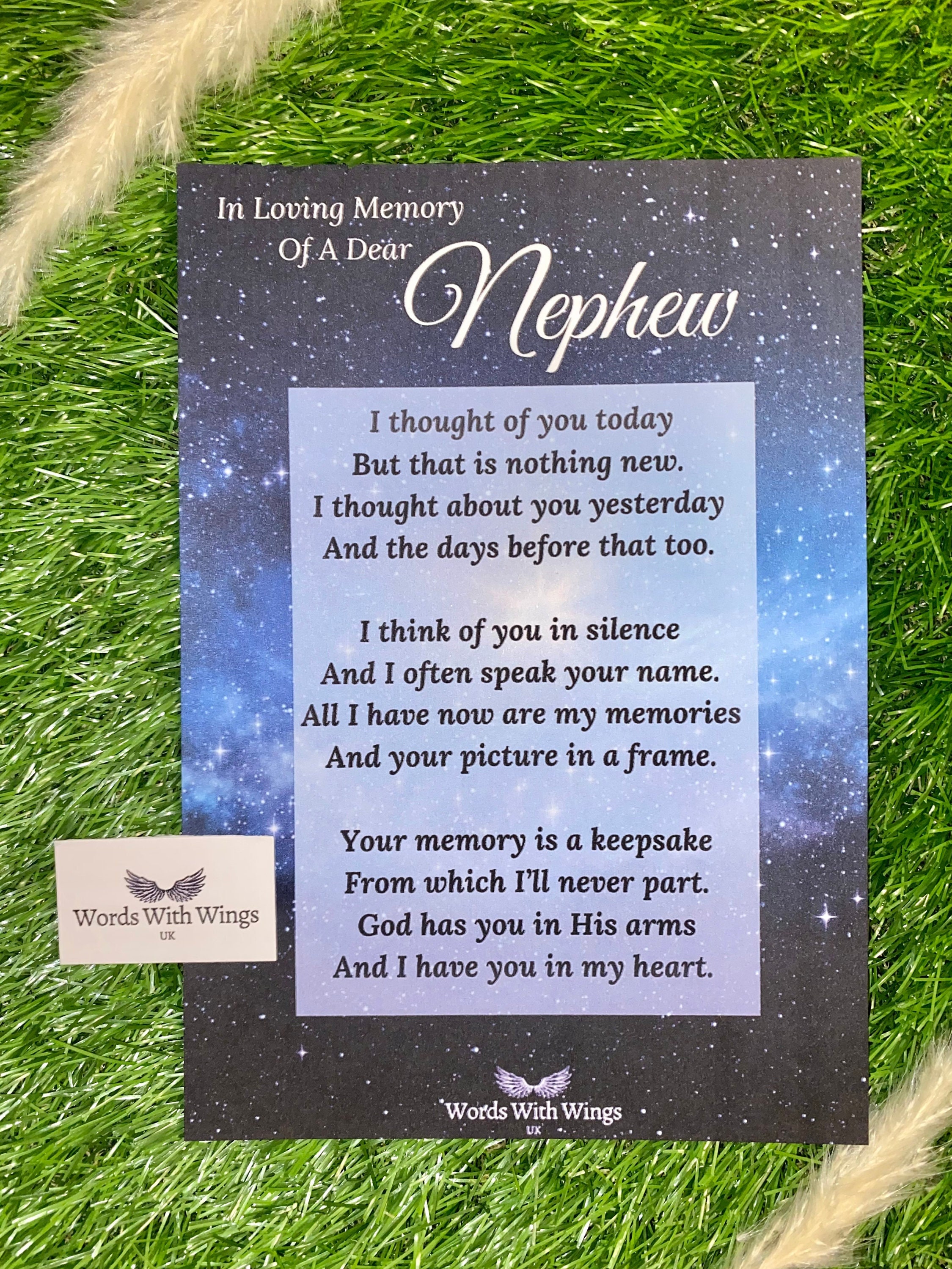 In Loving Memory Of A Dear Nephew Grave Card Funeral Tribute