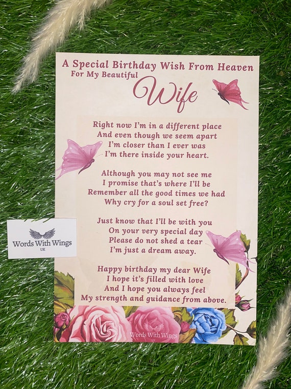 Dear Wife In Heaven Memorial Graveside Card Grave ornament 