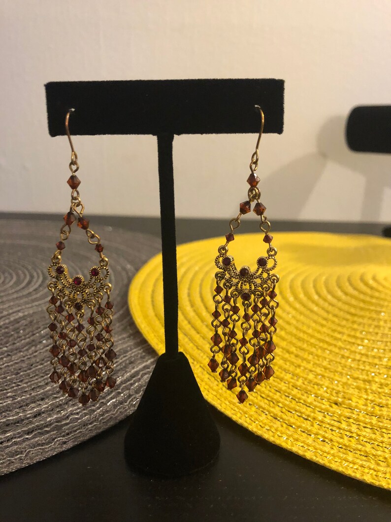 Red Beaded /& Gold Long Earrings