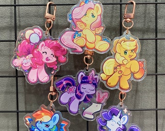 Mane 6 Ponies Acrylic Epoxy Holo-Star Keychain