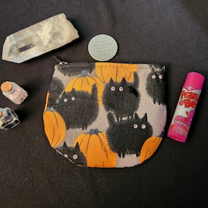 Halloween Kitties Coin Purse: Handmade Satin Lined Small Zipper Pouch