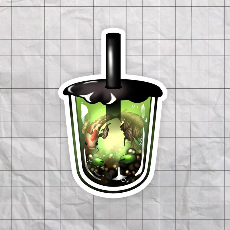 Glossy Waterproof Vinyl Stickers Laptop Sticker Decal Serene Green Tea Boba Sticker Bubble Tea Sticker