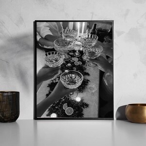 Cheers Print, Black and White, Champagne Poster, Vintage Bar Print, Cocktail Wall Art, Bar Cart Print, Alcohol Wall Decor, Digital Download