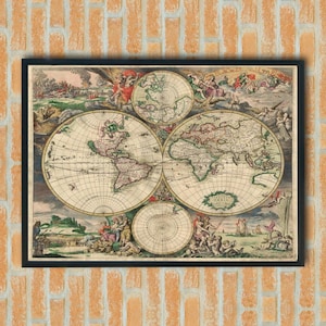Antique Map Of The World Poster,Vintage World Map Print Wall Art,Historical World Map,Old Map Of The World,Classroom Wall Art,Map Canvas Art
