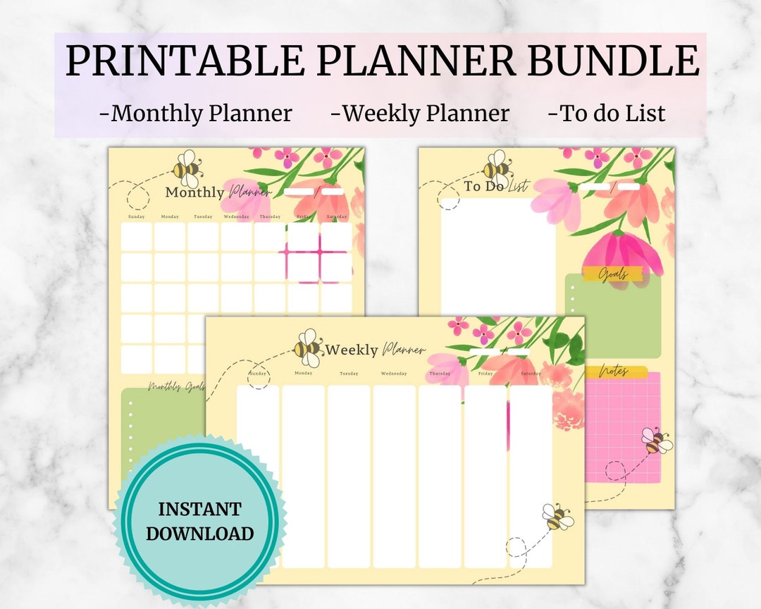 Busy Bee Planner Printable Bundle Productivity Planner Etsy